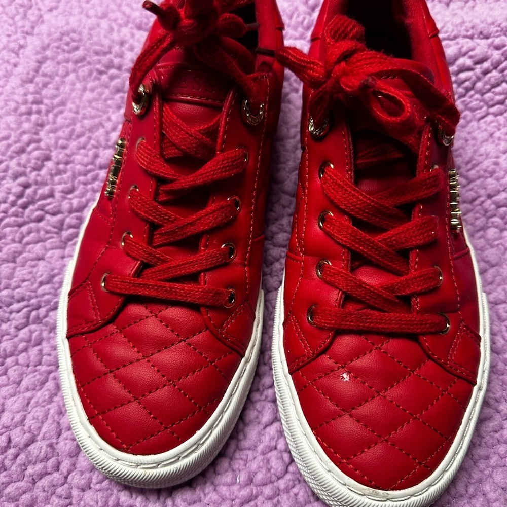 Guess Red Quilted Sneakers with White Sole